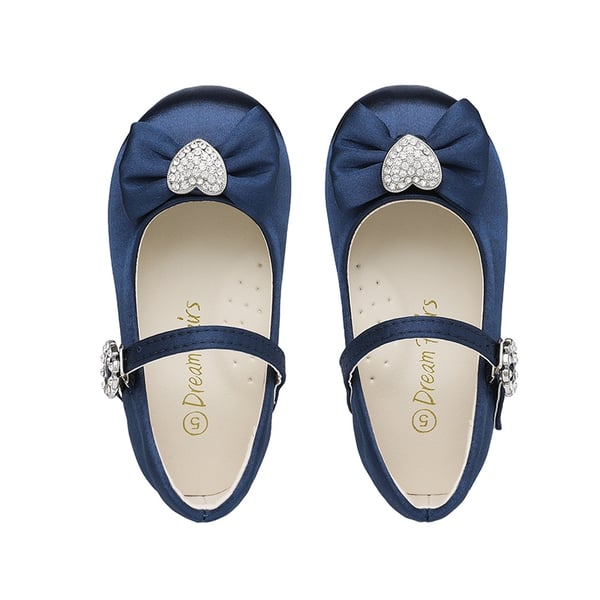 Girl's Bow Mary Jane Flats - NAVY SATIN - 3